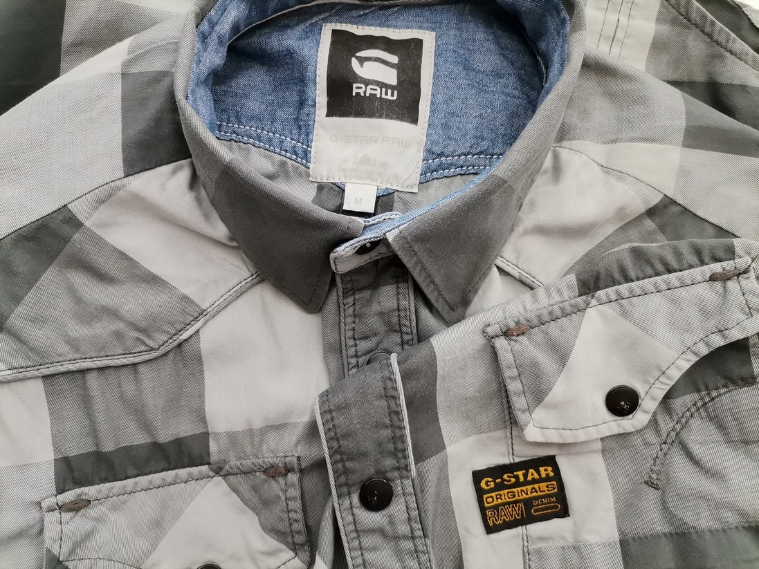 IMG_20220523_115113.jpg G-Star Raw Rozmiar M Kolor Szary Krata Kołnierz Męska Koszula Casual Długi rękaw Materiał Bawełna 100%