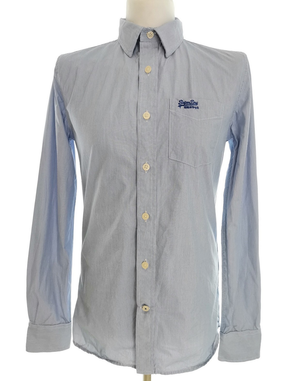 Superdry Rozmiar M Kolor Niebieski Pasy Kołnierz Męska Koszula Casual Długi rękaw Materiał Bawełna 100%