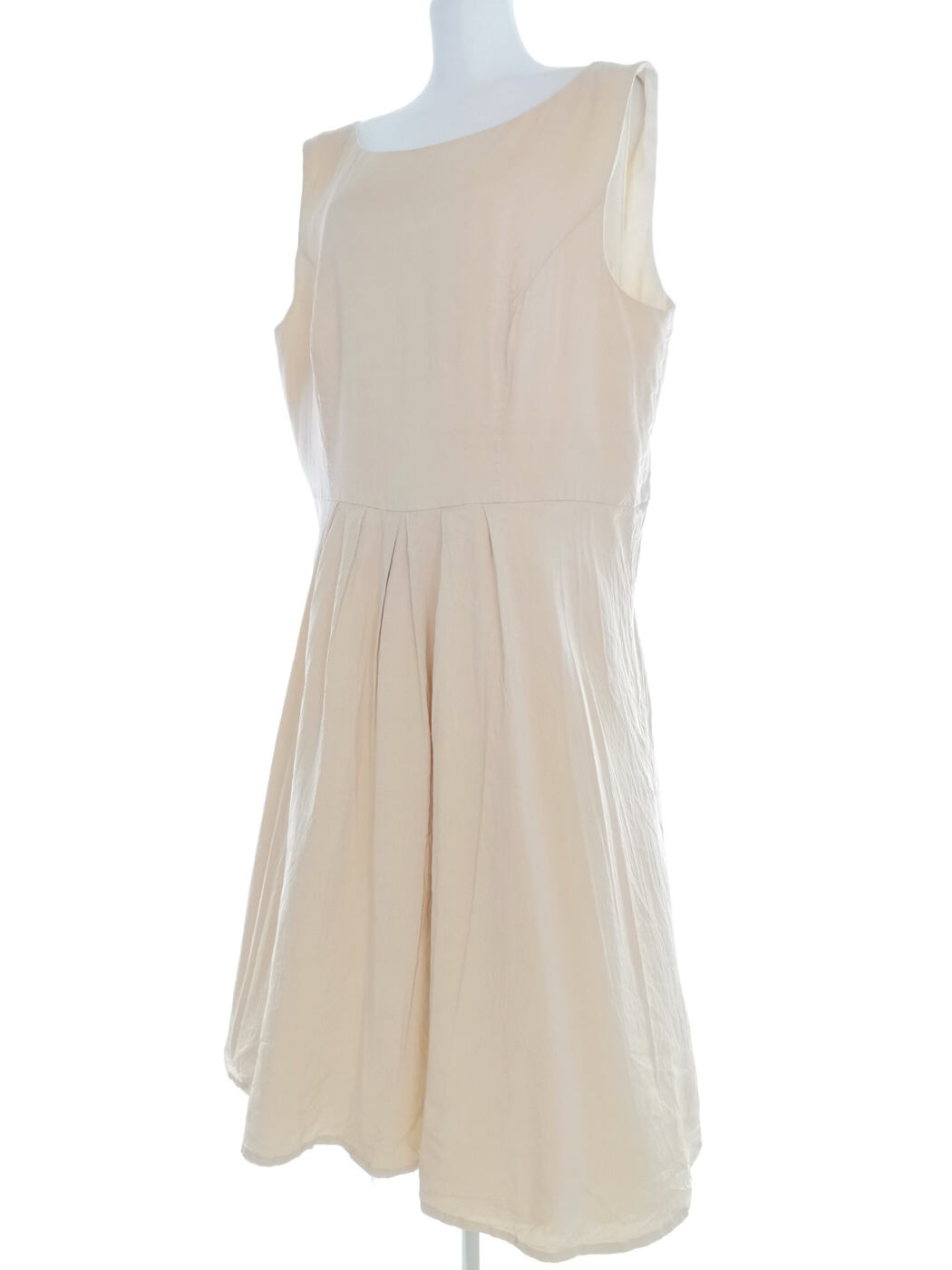 Vintage Rozmiar 46/48 Kolor Beżowy Okrągły dekolt Sukienka A-Line Bezrękawnik Midi Vintage Rozmiar 46/48 Kolor Beżowy Okrągły dekolt Sukienka A-Line Bezrękawnik Midi