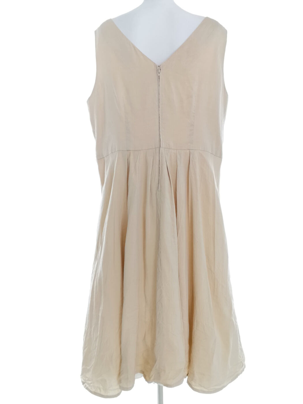 Vintage Rozmiar 46/48 Kolor Beżowy Okrągły dekolt Sukienka A-Line Bezrękawnik Midi Vintage Rozmiar 46/48 Kolor Beżowy Okrągły dekolt Sukienka A-Line Bezrękawnik Midi