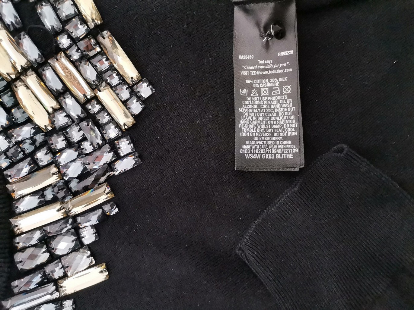 IMG_20220524_140134.jpg Ted Baker Rozmiar 2 (38) Kolor Czarny Crew Neck Sweter Rękaw 3/4 Materiał Bawełna Cienka dzianina