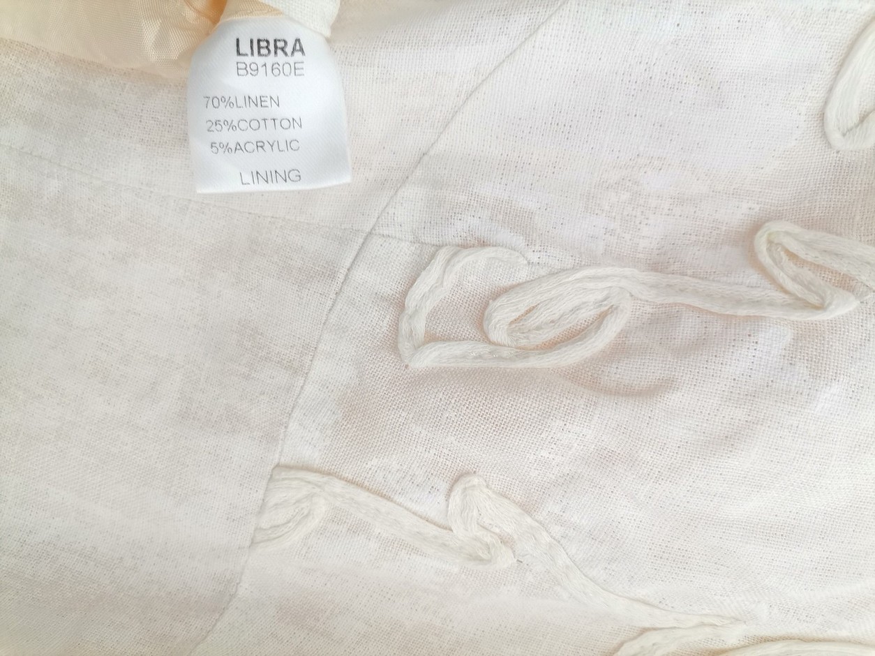 IMG_20220525_133940.jpg Libra Rozmiar 14 (42) Kolor Kremowy Roślinny Liście W serek Bluzka Krótki rękaw Materiał Len