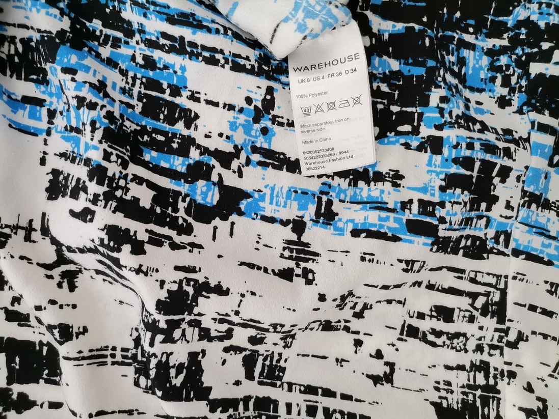 Warehouse Rozmiar 8 (34) Kolor Kremowy Crew Neck Sukienka Prostokątna Krótki rękaw Do Kolan