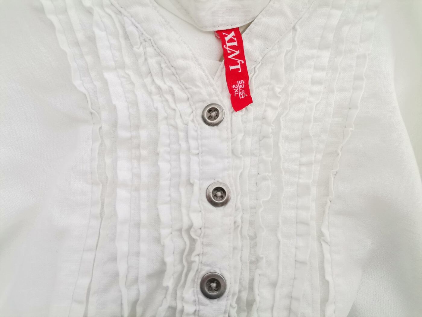 XLNT Rozmiar XL (52/54) Kolor Biały W serek Tunika Popover Bluzka Rękaw 3/4 Materiał Len XLNT Rozmiar XL (52/54) Kolor Biały W serek Tunika Popover Bluzka Rękaw 3/4 Materiał Len