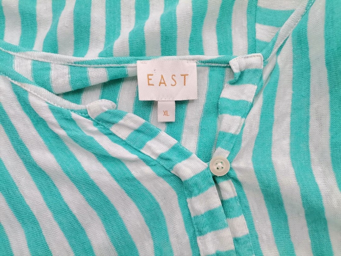 East Rozmiar XL Kolor Niebieski Pasy Split Crew Neck Tunika Popover Bluzka Krótki rękaw Materiał Len 100% East Rozmiar XL Kolor Niebieski Pasy Split Crew Neck Tunika Popover Bluzka Krótki rękaw Materiał Len 100%
