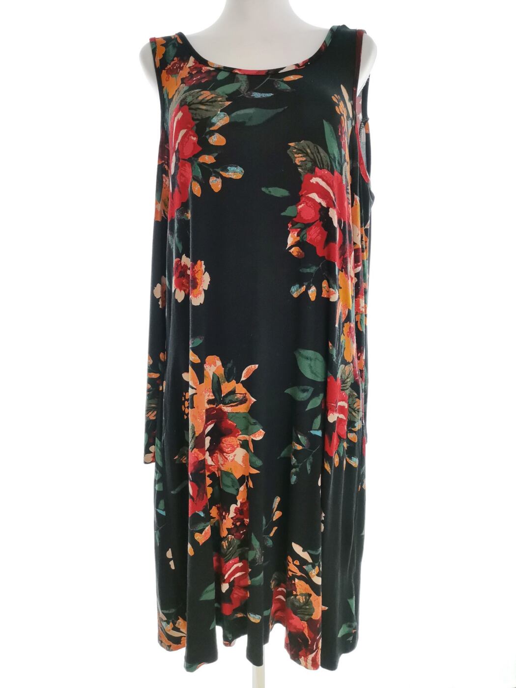 Vintage Rozmiar XL Kolor Czarny Okrągły dekolt Sukienka Prostokątna Długi rękaw Midi Materiał Rayon