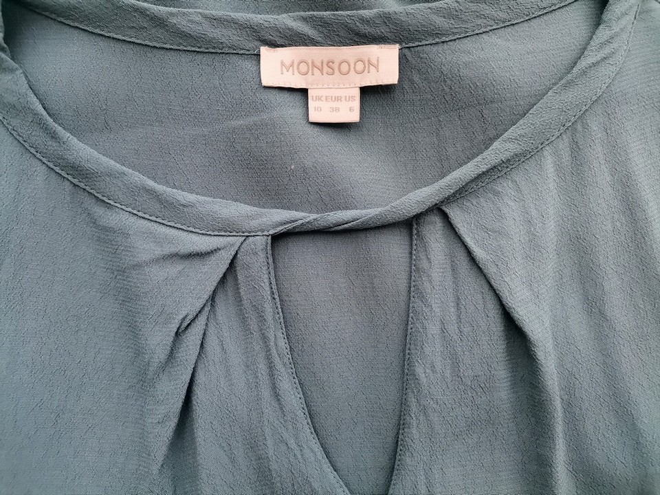 Monsoon Rozmiar 10 (38) Kolor Niebieski Keyhole Crew Neck Bluzka Rękaw 3/4 Materiał Wiskoza 100%