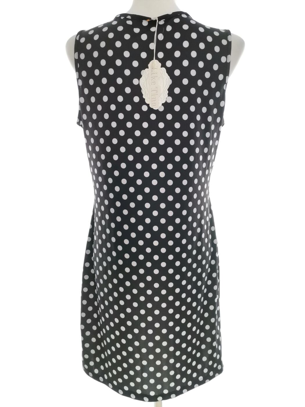 Like Tina Fashion Rozmiar XL/XXL Kolor Czarny Grochy Okrągły dekolt Sukienka Prostokątna Bezrękawnik Do Kolan Like Tina Fashion Rozmiar XL/XXL Kolor Czarny Grochy Okrągły dekolt Sukienka Prostokątna Bezrękawnik Do Kolan
