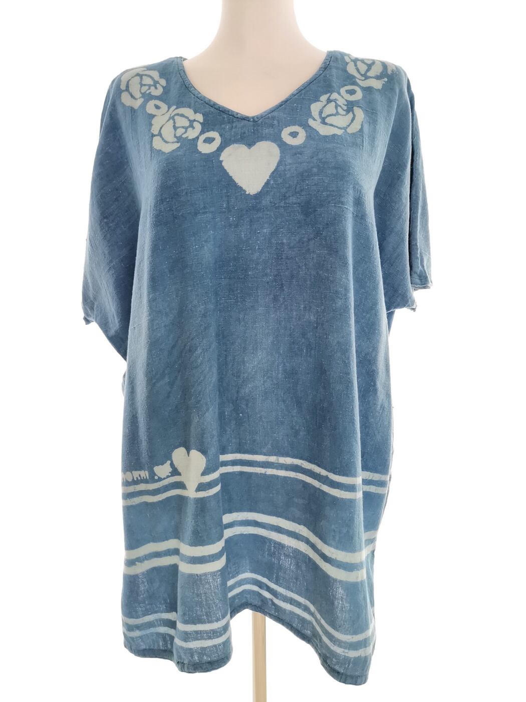 Anokhi Rozmiar FREE SIZE (50/52) Kolor Niebieski Pasy W serek Tunika Bluzka Krótki rękaw Materiał Bawełna 100%