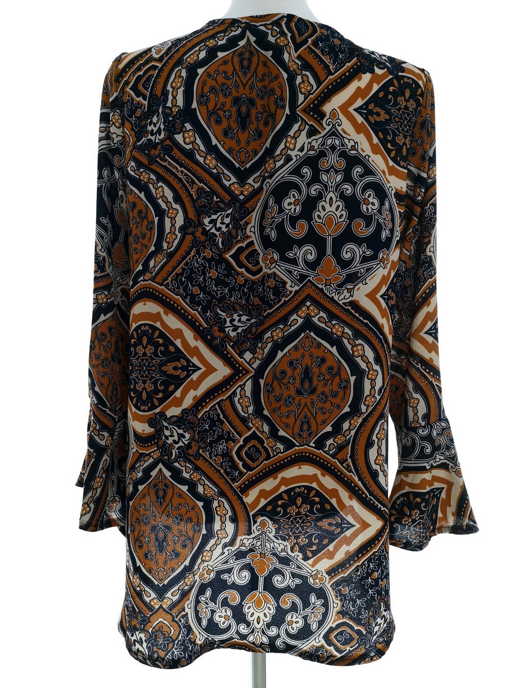 IMG_20220531_110656.jpg Izabel London Rozmiar 8 (36) Kolor Granatowy Damask Paisley Okrągły dekolt Bluzka Długi rękaw