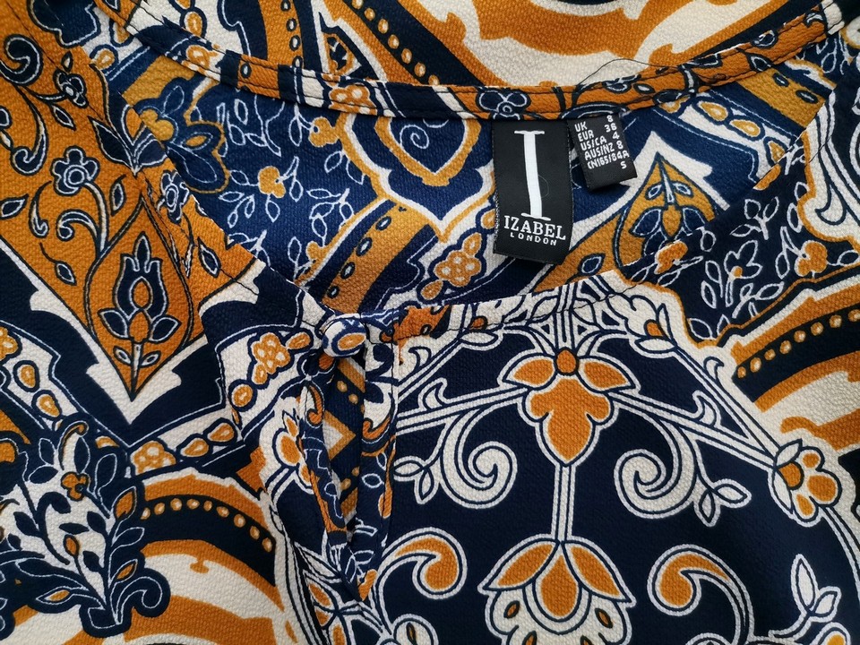 IMG_20220531_110704.jpg Izabel London Rozmiar 8 (36) Kolor Granatowy Damask Paisley Okrągły dekolt Bluzka Długi rękaw