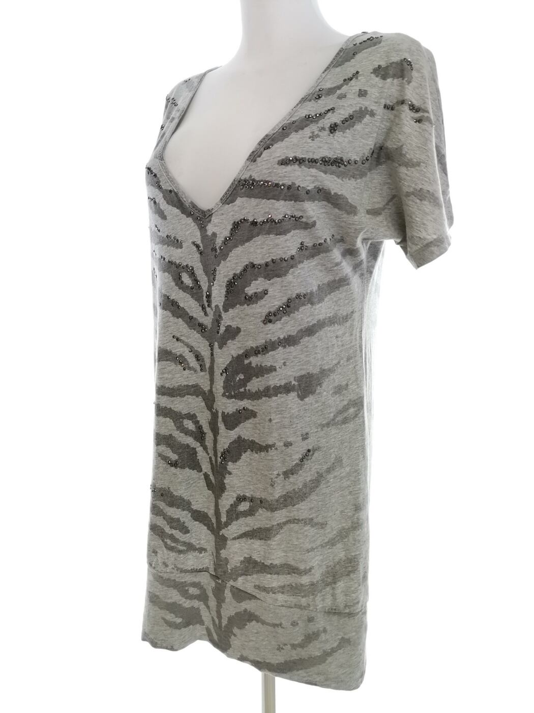 Karen MILLEN Rozmiar 10 (38) Kolor Szary W serek Sukienka Sweterkowa Krótki rękaw Do Kolan Materiał Bawełna Karen MILLEN Rozmiar 10 (38) Kolor Szary W serek Sukienka Sweterkowa Krótki rękaw Do Kolan Materiał Bawełna