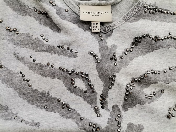 Karen MILLEN Rozmiar 10 (38) Kolor Szary W serek Sukienka Sweterkowa Krótki rękaw Do Kolan Materiał Bawełna Karen MILLEN Rozmiar 10 (38) Kolor Szary W serek Sukienka Sweterkowa Krótki rękaw Do Kolan Materiał Bawełna