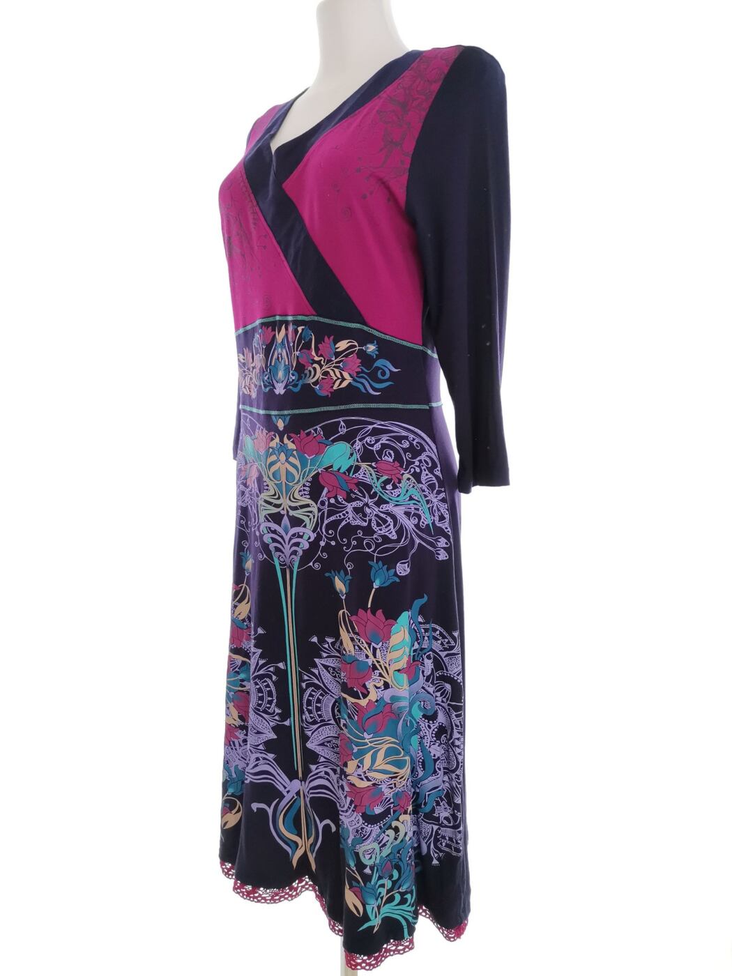 Joe Browns Rozmiar 14 (40) Kolor Fioletowy W serek Sukienka A-Line Rękaw 3/4 Midi Materiał Wiskoza Joe Browns Rozmiar 14 (40) Kolor Fioletowy W serek Sukienka A-Line Rękaw 3/4 Midi Materiał Wiskoza