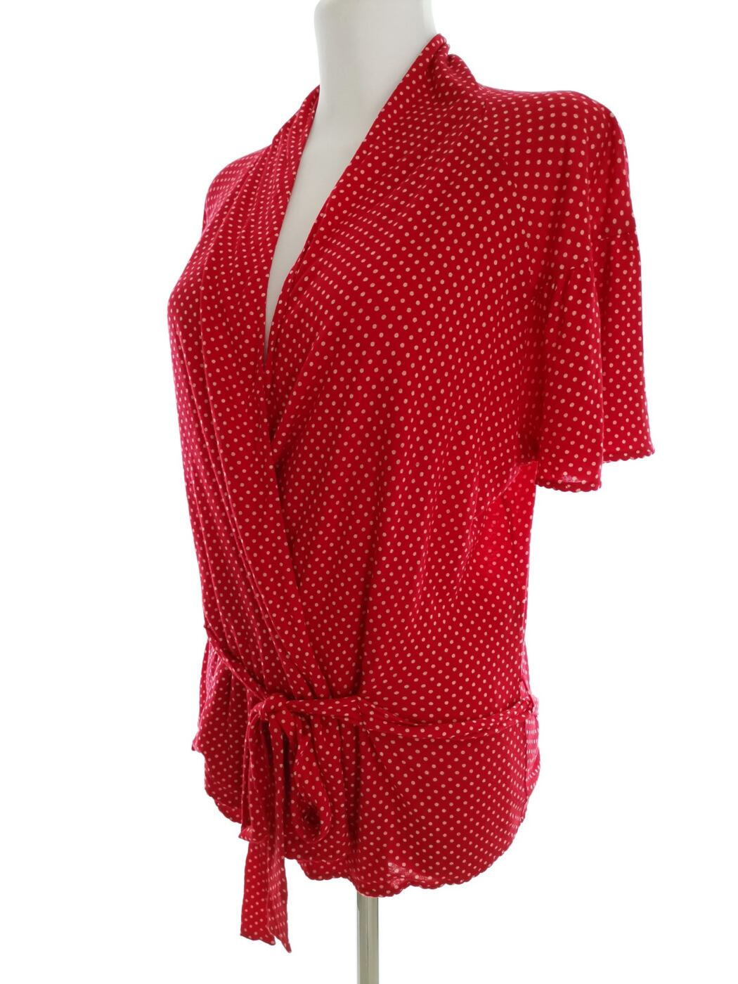IMG_20220531_141959.jpg Maxmara Rozmiar L Kolor Czerwony Grochy W serek Bluzka Zawijana Krótki rękaw Materiał Wiskoza 100%