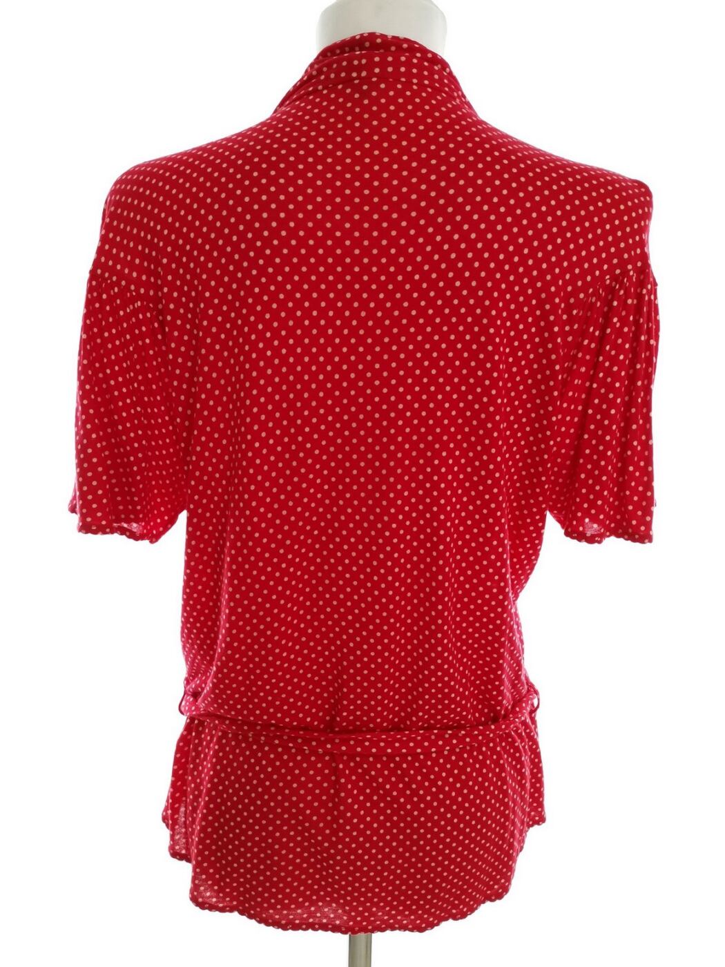 IMG_20220531_142015.jpg Maxmara Rozmiar L Kolor Czerwony Grochy W serek Bluzka Zawijana Krótki rękaw Materiał Wiskoza 100%