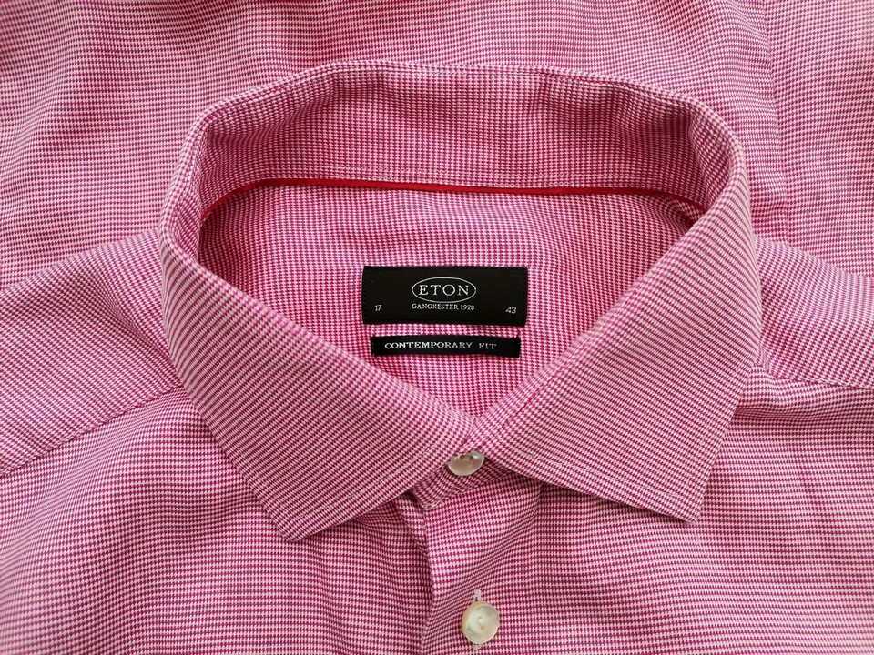 IMG_20220601_112544.jpg Eton Rozmiar 17 (43) Kolor Różowy Krata Kołnierz Męska Koszula Elegancka Długi rękaw Materiał Bawełna 100%