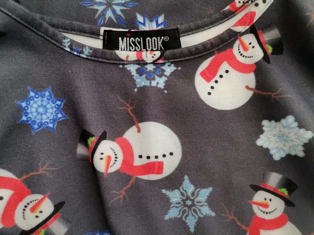Misslook Rozmiar L/XL Kolor Szary Okrągły dekolt Sukienka Sweterkowa Długi rękaw Do Kolan