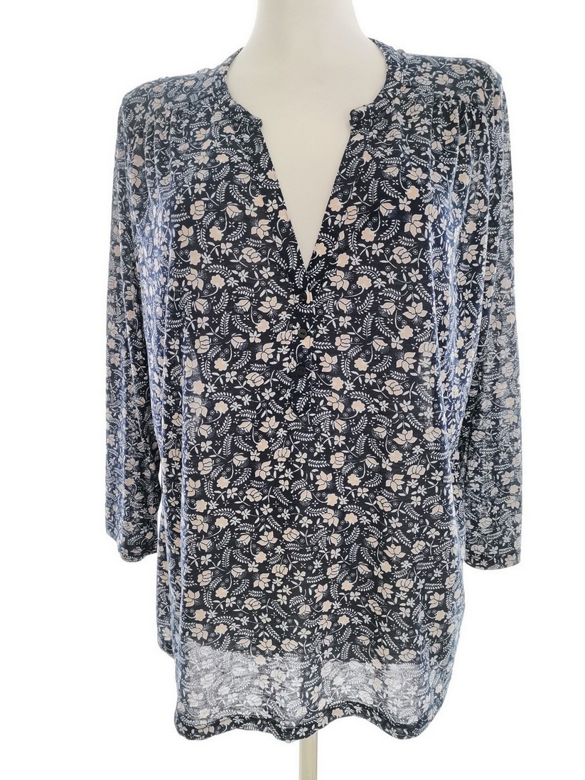 H&m Rozmiar L Kolor Granatowy Split Crew Neck Bluzka Zapinana Rękaw 3/4