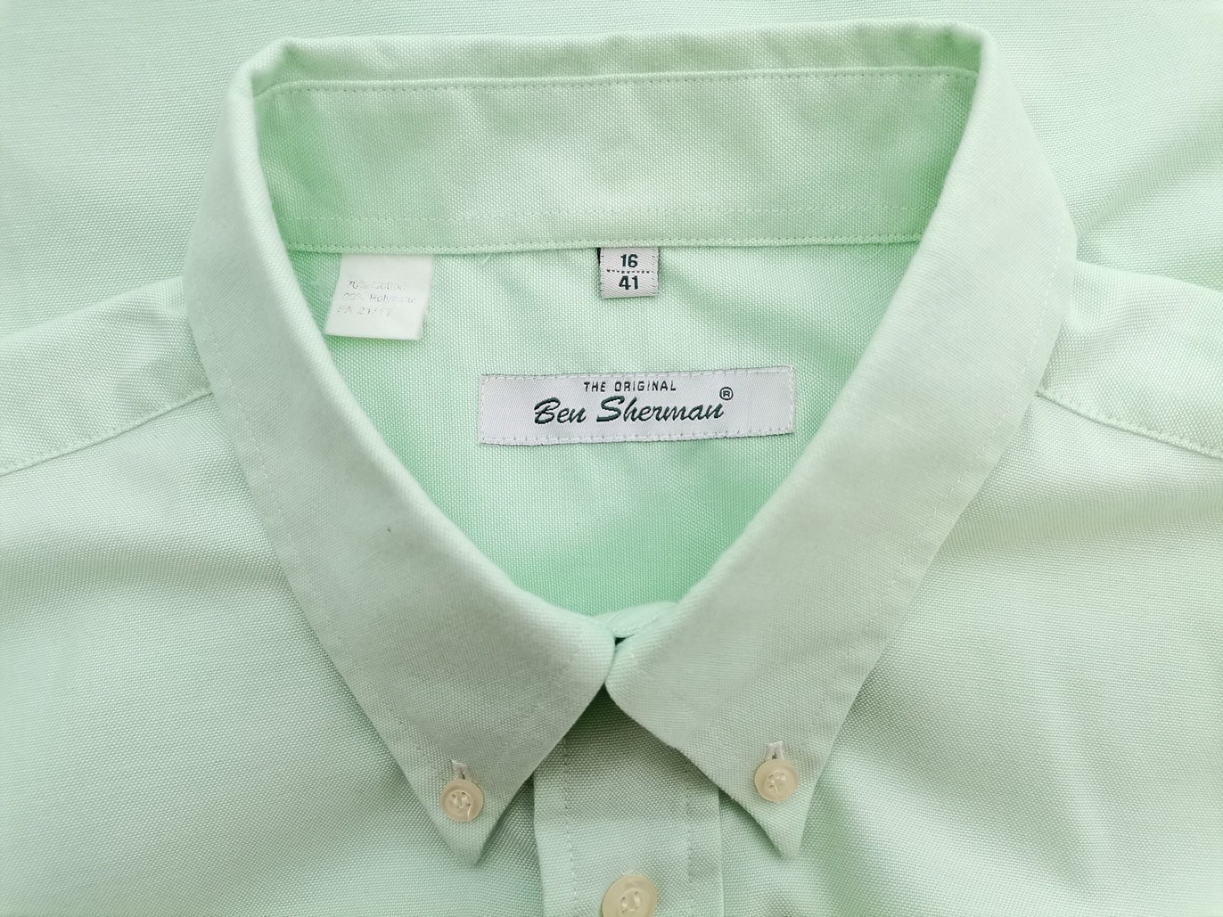 IMG_20220606_121700.jpg BEN SHERMAN Rozmiar 16 (41) Kolor Miętowy Kołnierz Męska Koszula Elegancka Krótki rękaw Materiał Bawełna