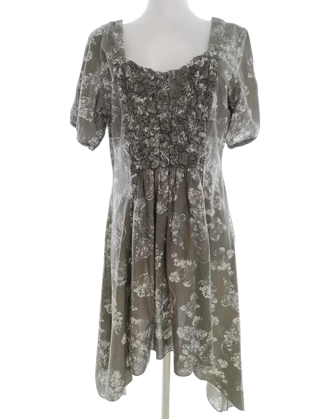 Cream Rozmiar 42/44 Kolor Szary Kwadratowy dekolt Sukienka Sheath Krótki rękaw Midi Materiał Bawełna 100%