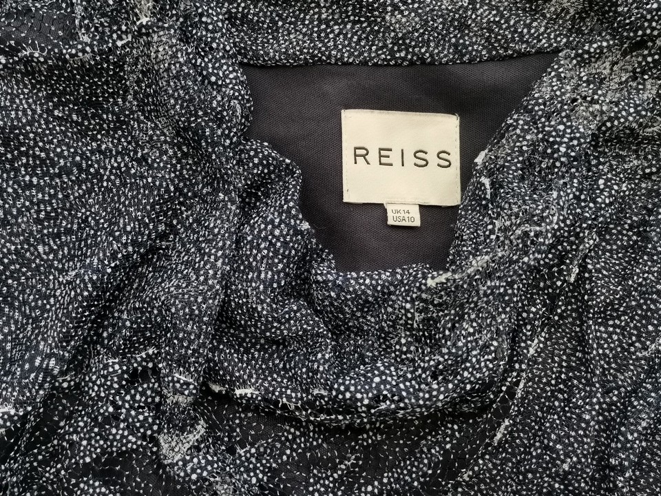 Reiss Rozmiar 14 (42) Kolor Granatowy Drapowany dekolt Sukienka Ołówkowa Krótki rękaw Midi Reiss Rozmiar 14 (42) Kolor Granatowy Drapowany dekolt Sukienka Ołówkowa Krótki rękaw Midi