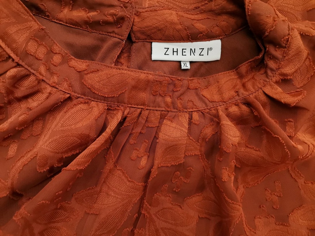Zhenzi Rozmiar XL Kolor Brązowy Roślinny Liście Halter Tunika Bluzka Długi rękaw