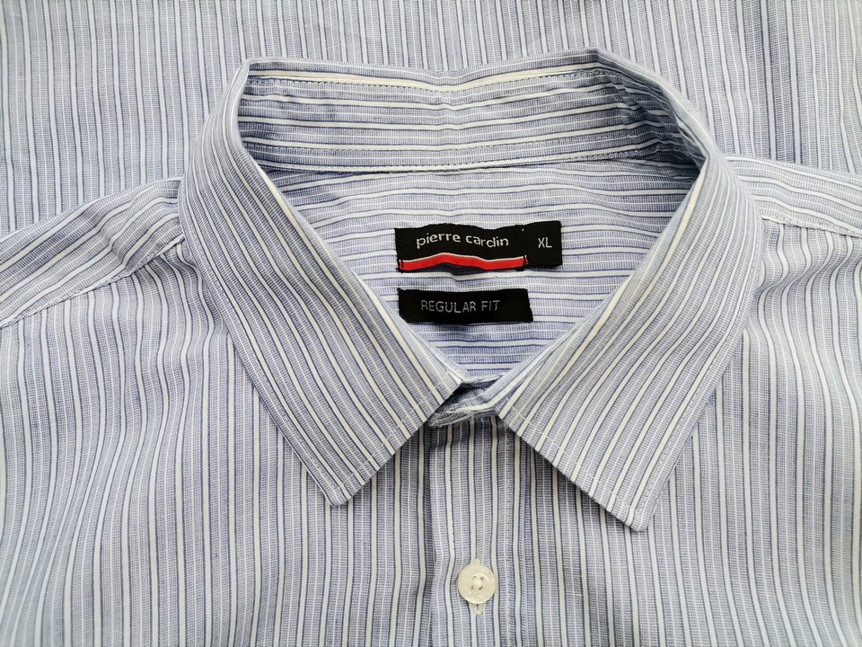 Pierre Cardin Rozmiar XL Kolor Niebieski Pasy Kołnierz Męska Koszula Casual Długi rękaw