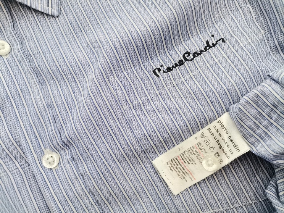 Pierre Cardin Rozmiar XL Kolor Niebieski Pasy Kołnierz Męska Koszula Casual Długi rękaw
