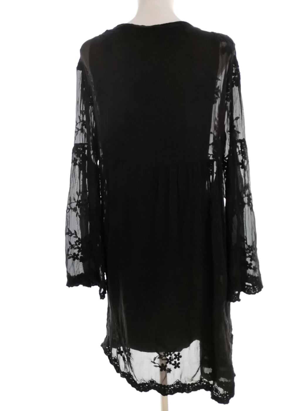 Italy Rozmiar ONE SIZE (42) Kolor Czarny W serek Sukienka Prostokątna Długi rękaw Do Kolan Materiał Wiskoza Italy Rozmiar ONE SIZE (42) Kolor Czarny W serek Sukienka Prostokątna Długi rękaw Do Kolan Materiał Wiskoza
