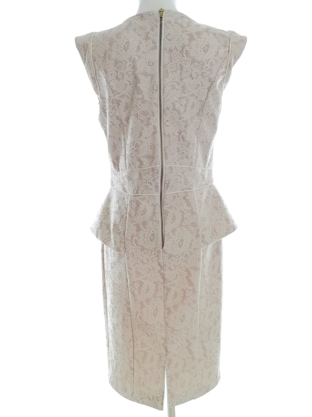 River island Rozmiar 12 (38) Kolor Kremowy Okrągły dekolt Sukienka Sheath Krótki rękaw Midi
