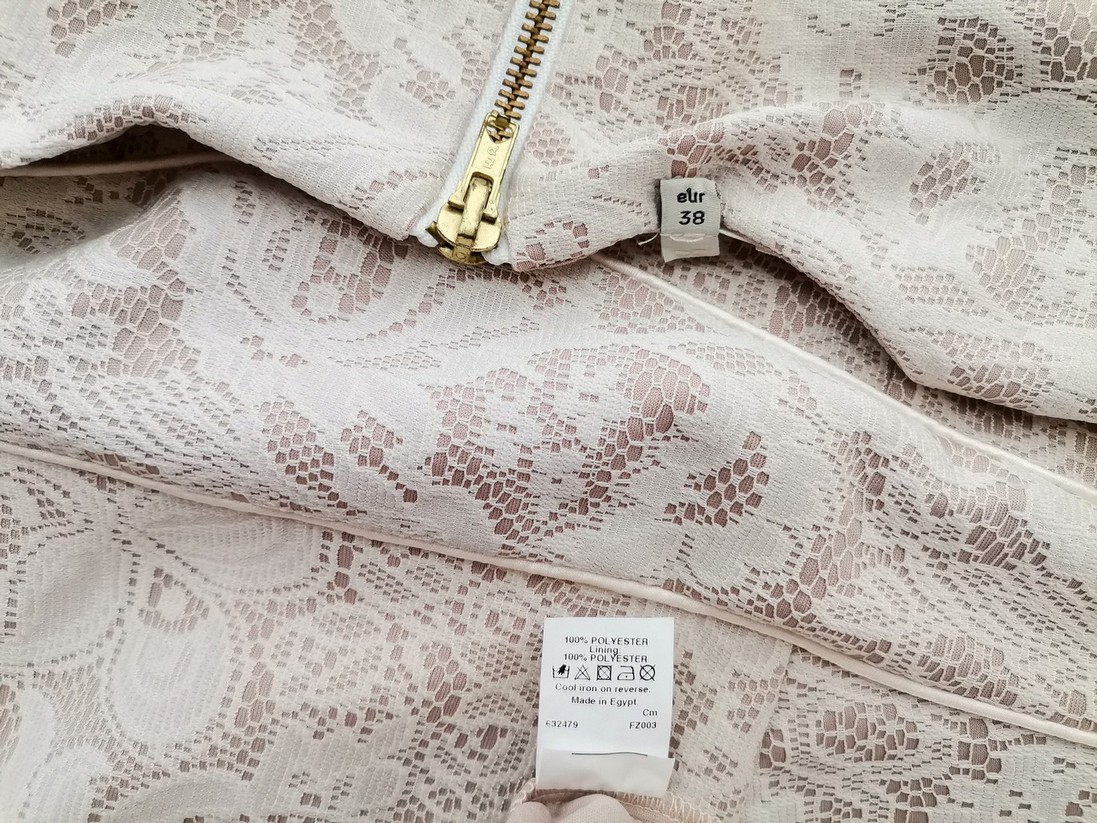 River island Rozmiar 12 (38) Kolor Kremowy Okrągły dekolt Sukienka Sheath Krótki rękaw Midi