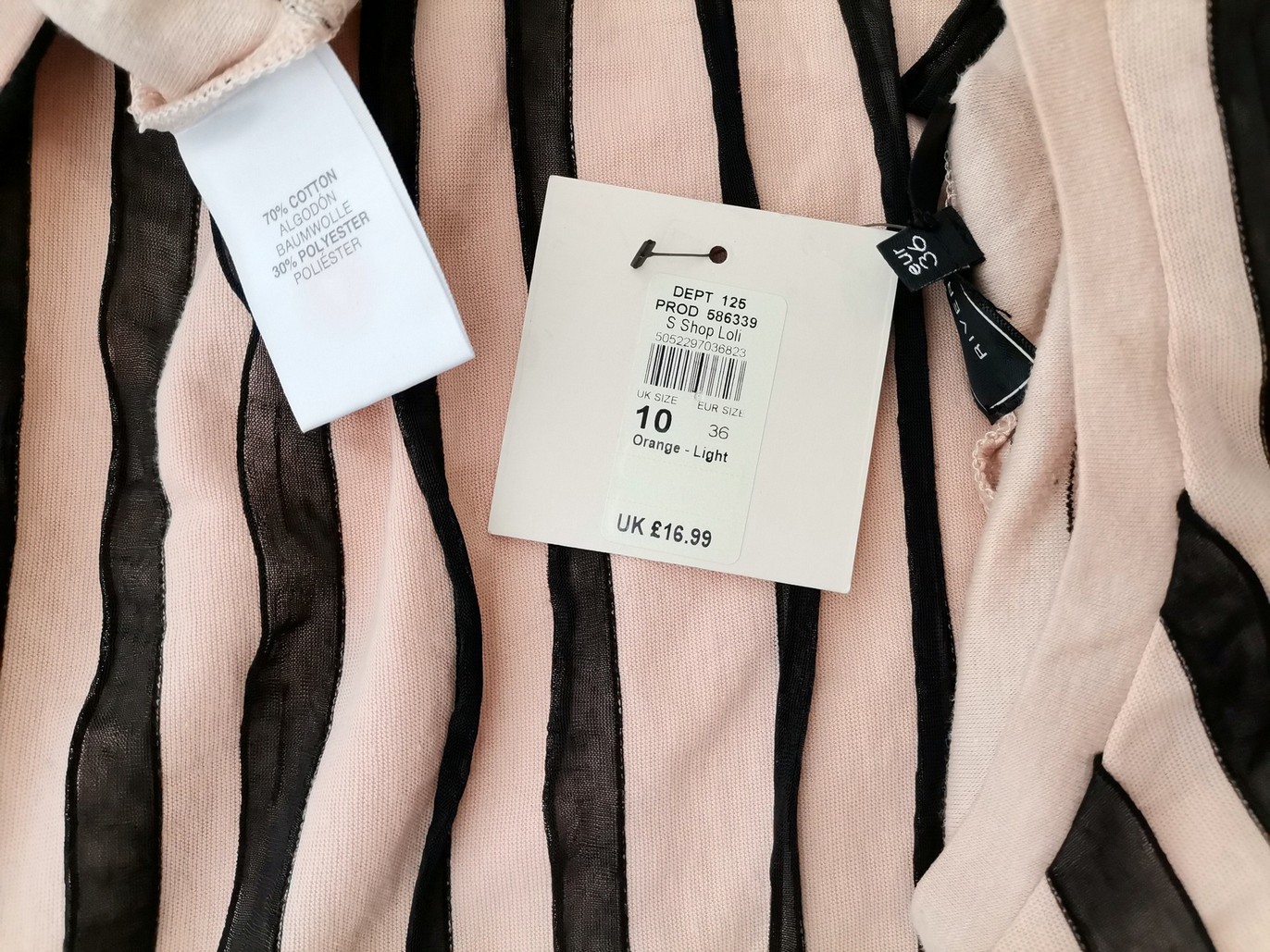River island Rozmiar 10 (36) Kolor Pudrowy Pasy Okrągły dekolt Bluzka Krótki rękaw Materiał Bawełna