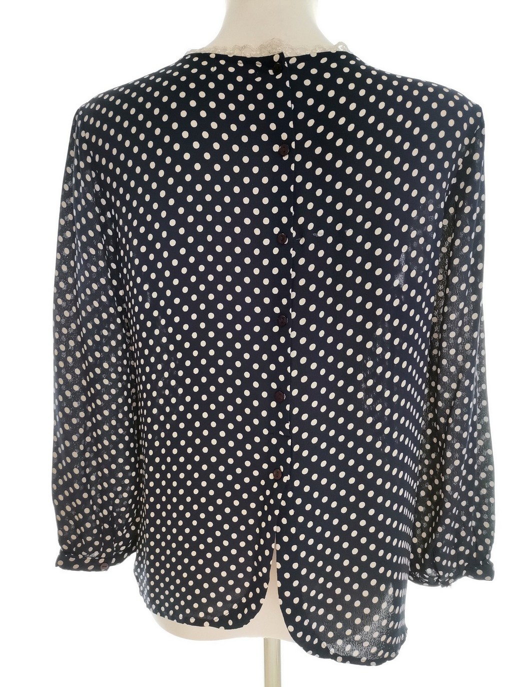 River island Rozmiar 10 (36) Kolor Granatowy Grochy Crew Neck Bluzka Rękaw 3/4 Materiał Wiskoza 100%