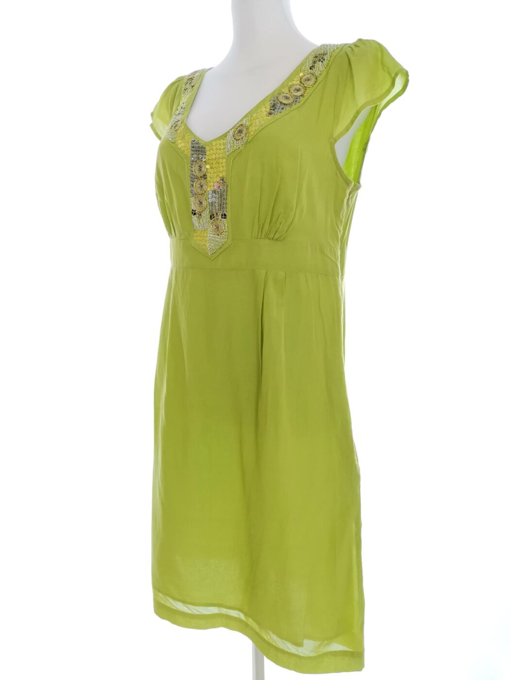 Vintage Rozmiar 12 (40) Kolor Zielony W serek Sukienka A-Line Krótki rękaw Midi Vintage Rozmiar 12 (40) Kolor Zielony W serek Sukienka A-Line Krótki rękaw Midi