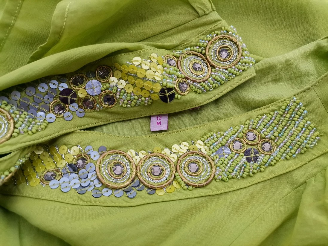 Vintage Rozmiar 12 (40) Kolor Zielony W serek Sukienka A-Line Krótki rękaw Midi Vintage Rozmiar 12 (40) Kolor Zielony W serek Sukienka A-Line Krótki rękaw Midi