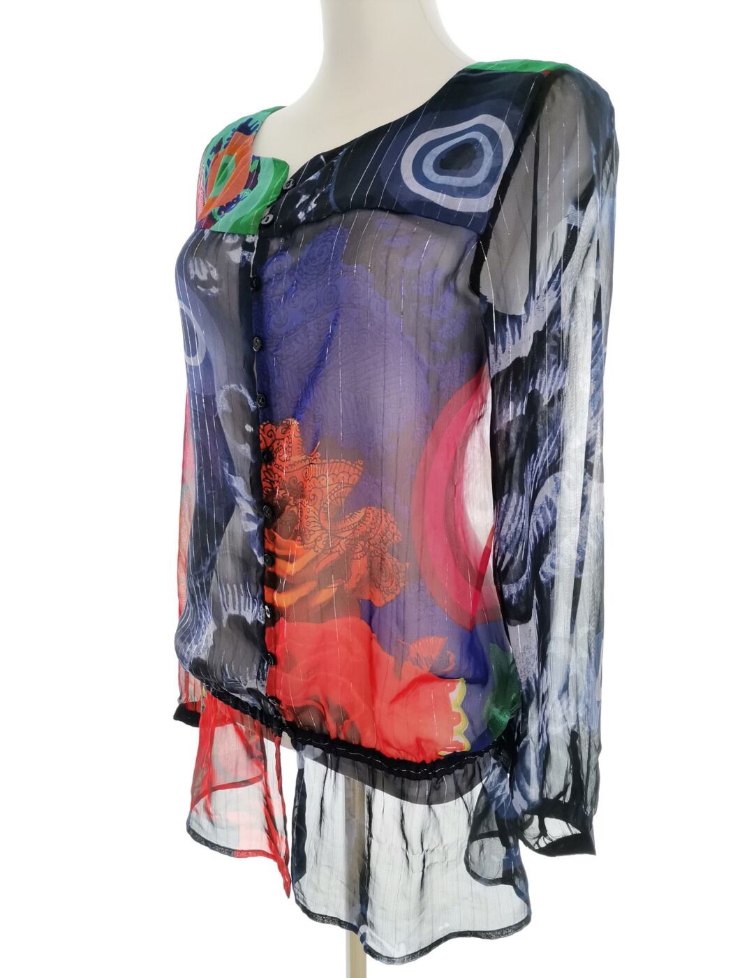DESIGUAL Rozmiar M Kolor Granatowy Geometryczny Okrągły dekolt Tunika Bluzka Długi rękaw DESIGUAL Rozmiar M Kolor Granatowy Geometryczny Okrągły dekolt Tunika Bluzka Długi rękaw