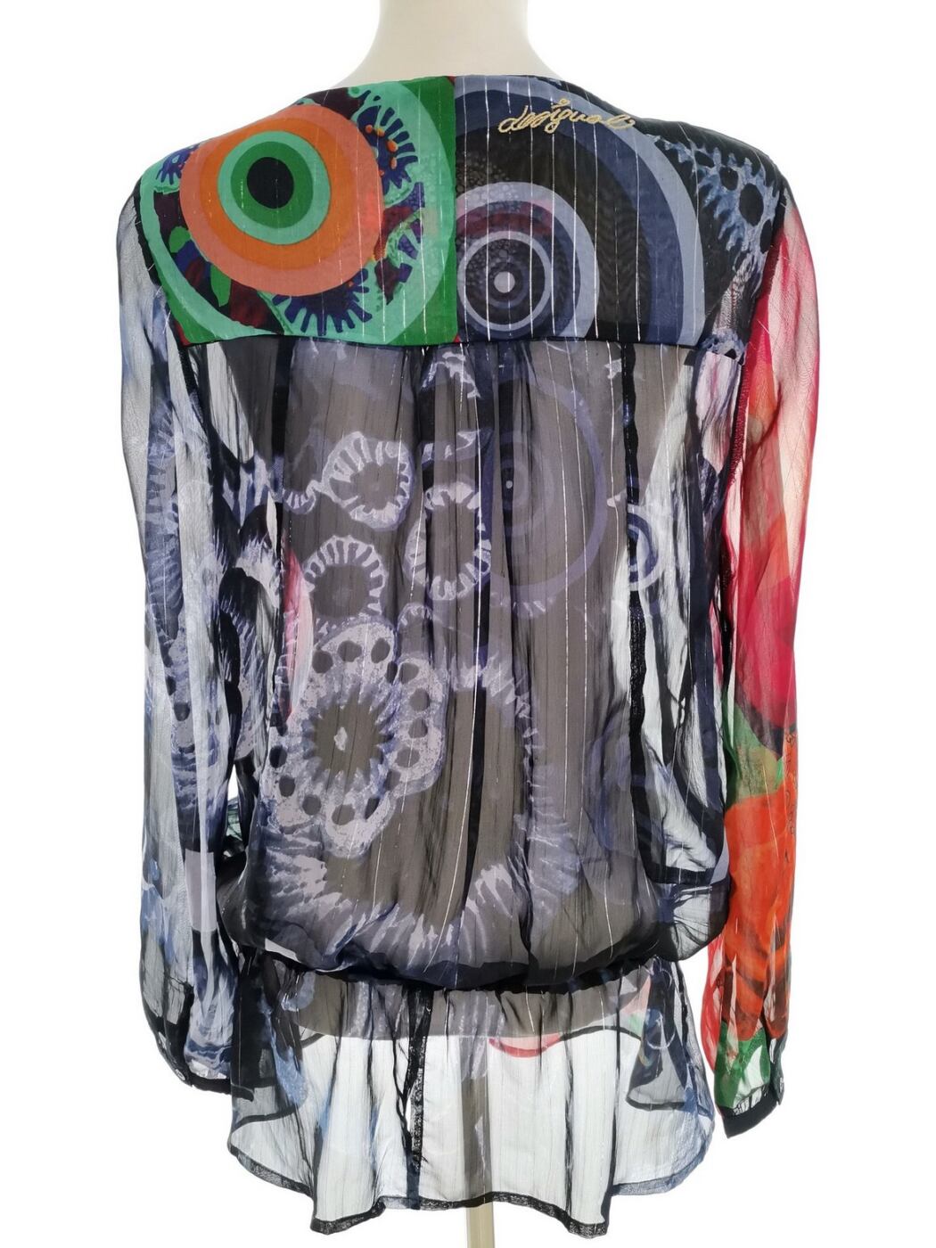 DESIGUAL Rozmiar M Kolor Granatowy Geometryczny Okrągły dekolt Tunika Bluzka Długi rękaw DESIGUAL Rozmiar M Kolor Granatowy Geometryczny Okrągły dekolt Tunika Bluzka Długi rękaw