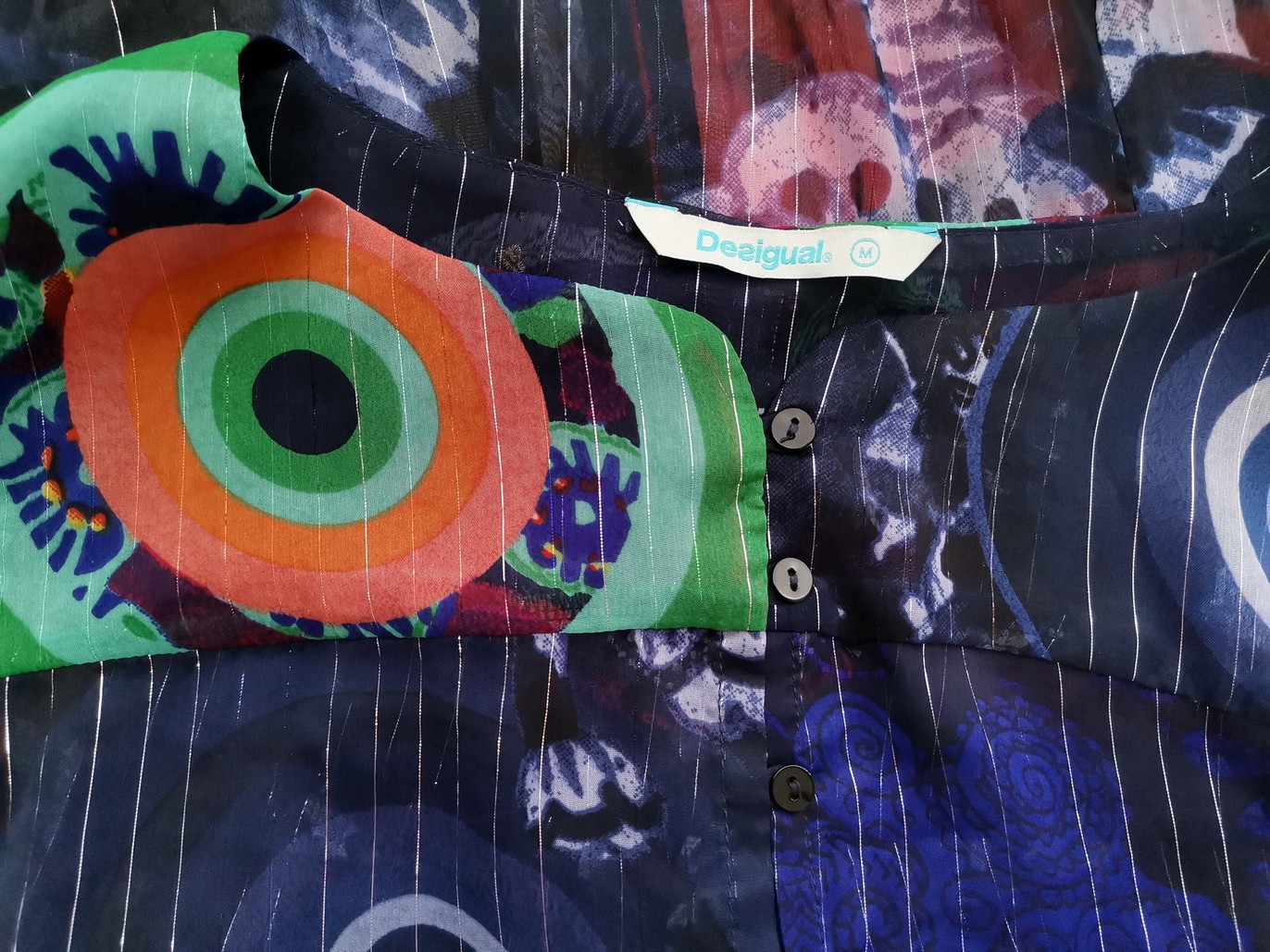DESIGUAL Rozmiar M Kolor Granatowy Geometryczny Okrągły dekolt Tunika Bluzka Długi rękaw DESIGUAL Rozmiar M Kolor Granatowy Geometryczny Okrągły dekolt Tunika Bluzka Długi rękaw