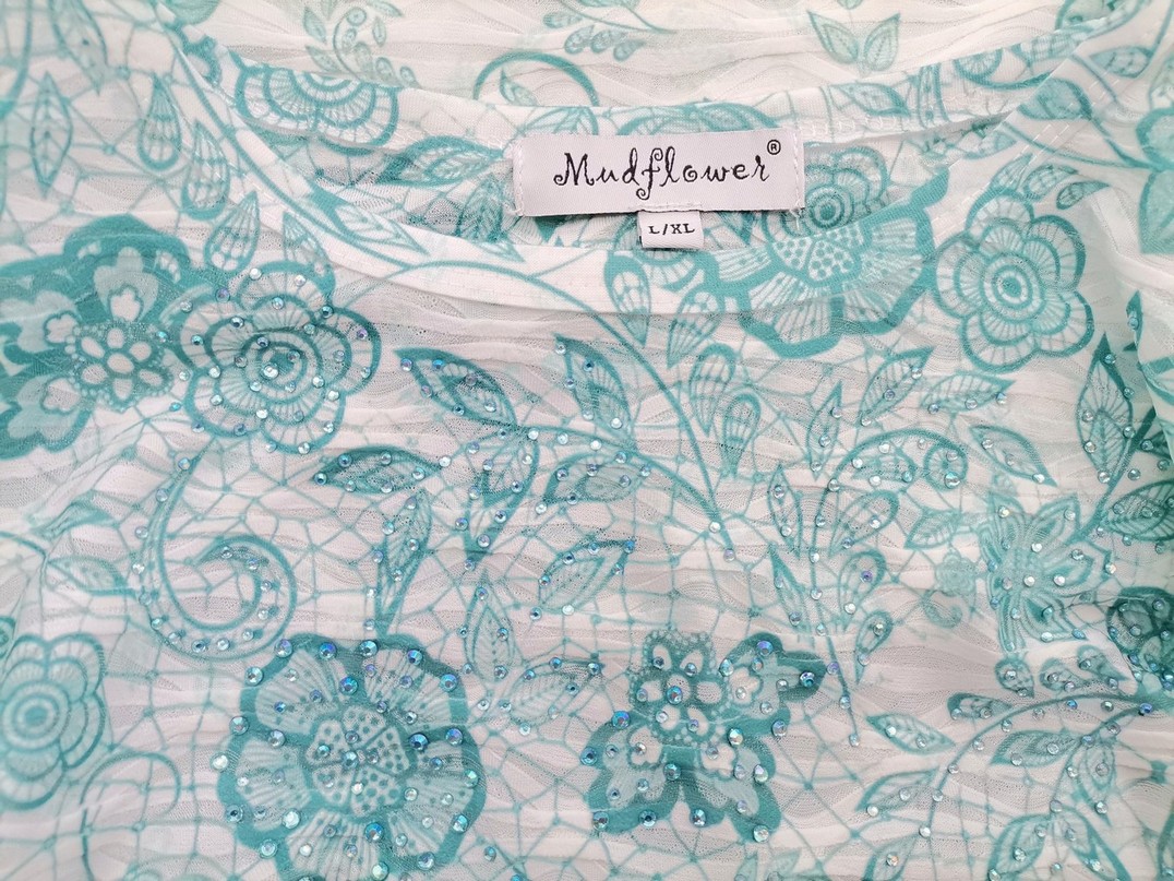 Mudflower Rozmiar L/XL Kolor Niebieski Okrągły dekolt Bluzka Krótki rękaw