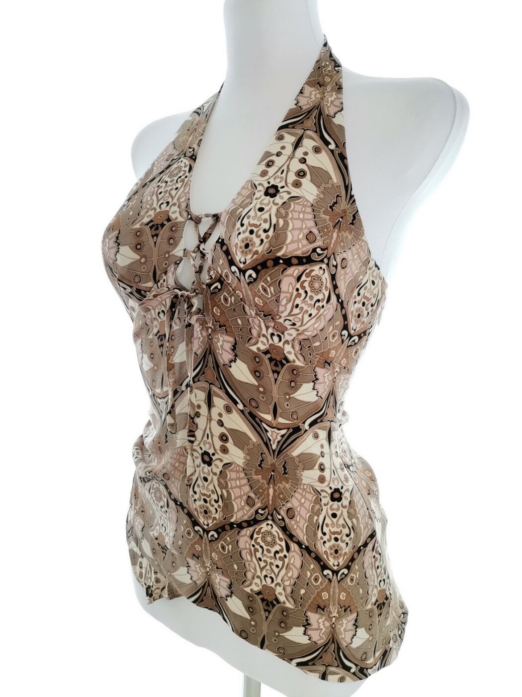 IMG_20220623_142448.jpg Karen MILLEN Rozmiar 8 (36) Kolor Brązowy Halter Bluzka Bezrękawnik Materiał Jedwab