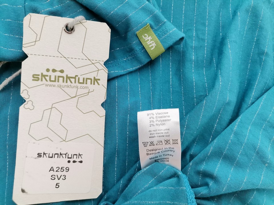 Skunkfunk Rozmiar 5 (44) Kolor Niebieski Pasy W serek Bluzka Kopertowa Krótki rękaw Materiał Wiskoza