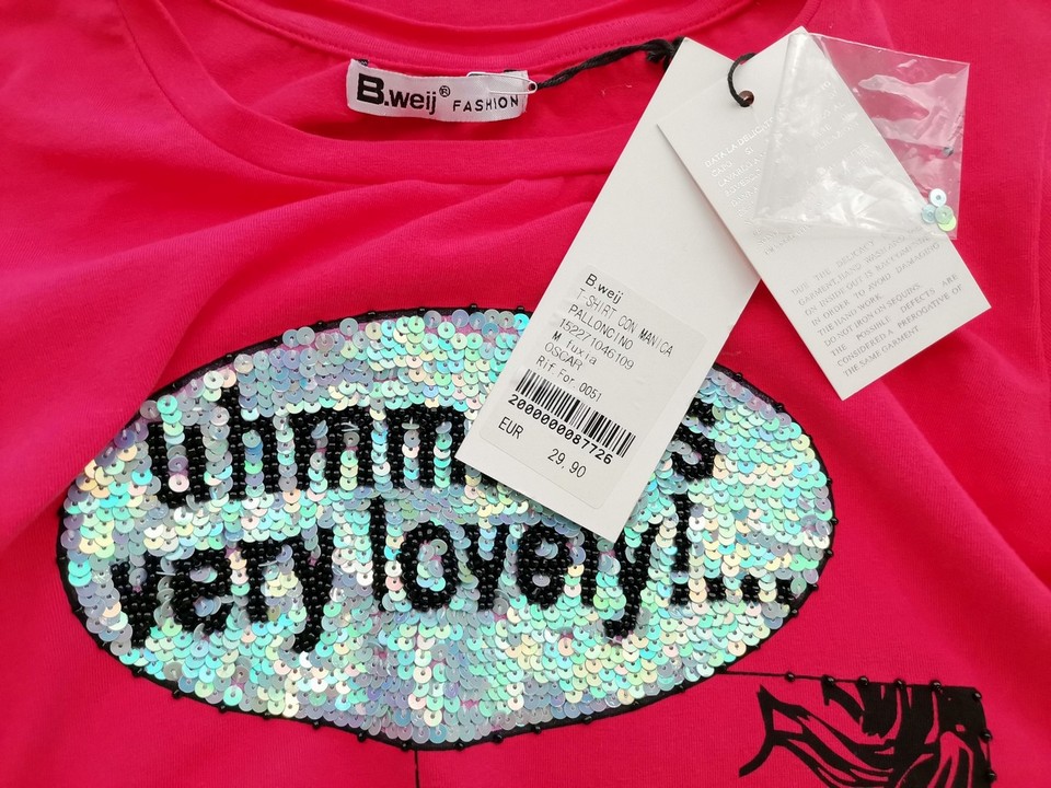 IMG_20220628_123735.jpg B.WEIJ Rozmiar M Kolor Fuksja Crew Neck Bluzka Krótki rękaw Materiał Bawełna
