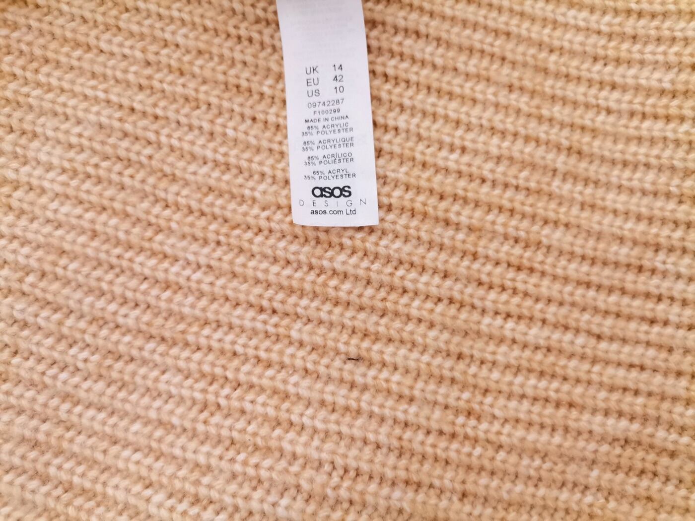 IMG_20220628_134623.jpg ASOS Rozmiar 14 (42) Kolor Pudrowy Golf Długi Sweter Tunika Długi rękaw Materiał Akryl Gruba dzianina