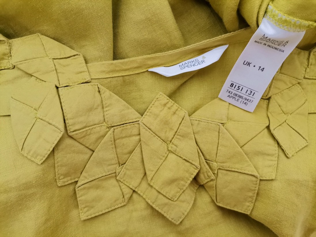 Marks&spencer Rozmiar 14 (42) Kolor Seledynowy Okrągły dekolt Tunika Bluzka Krótki rękaw Materiał Len 100% Marks&spencer Rozmiar 14 (42) Kolor Seledynowy Okrągły dekolt Tunika Bluzka Krótki rękaw Materiał Len 100%