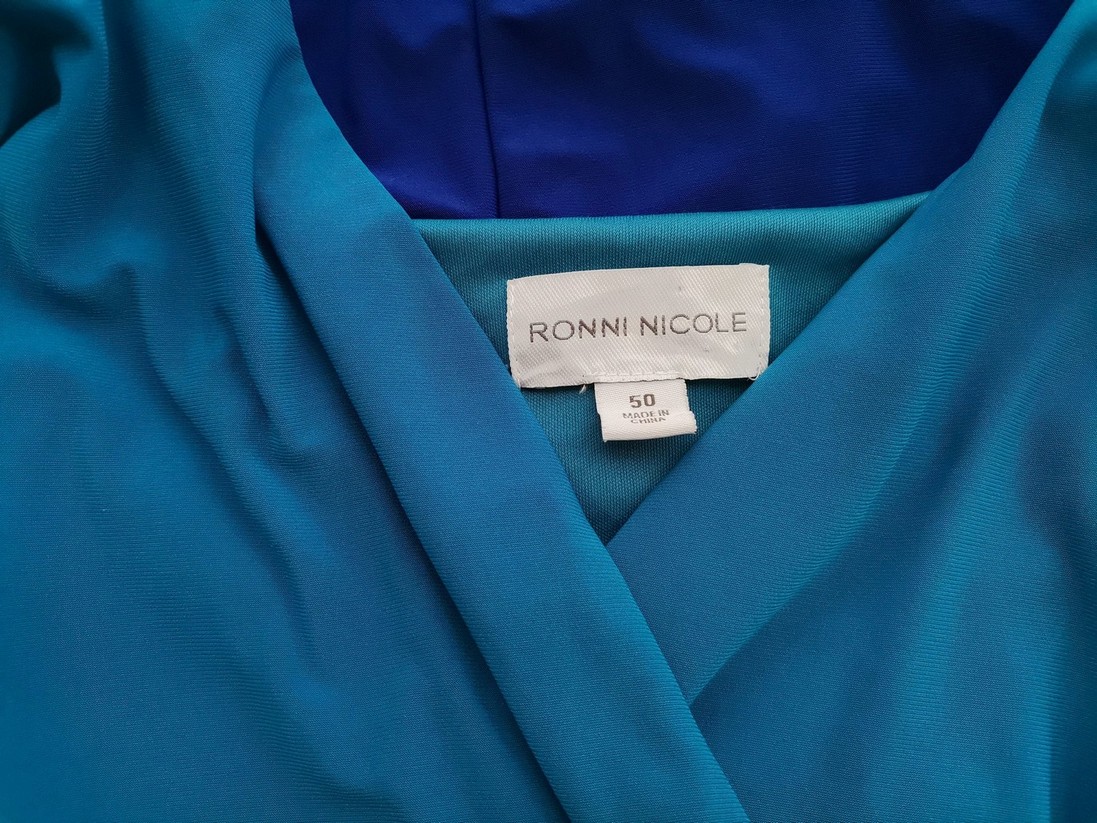 Ronni Nicole Rozmiar 50 Kolor Niebieski W serek Sukienka A-Line Krótki rękaw Midi Ronni Nicole Rozmiar 50 Kolor Niebieski W serek Sukienka A-Line Krótki rękaw Midi
