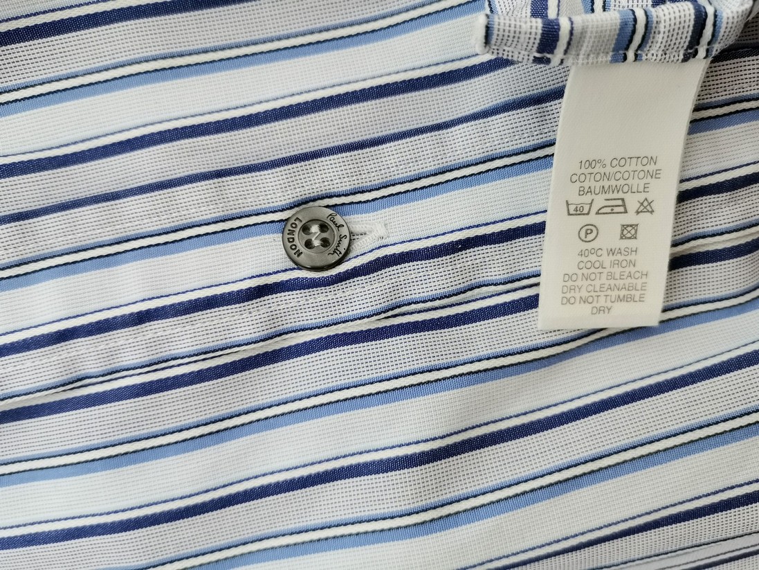 IMG_20220704_095149.jpg Paul Smith Rozmiar 16 (41) Kolor Niebieski Pasy Kołnierz Męska Koszula Elegancka Długi rękaw Materiał Bawełna 100%