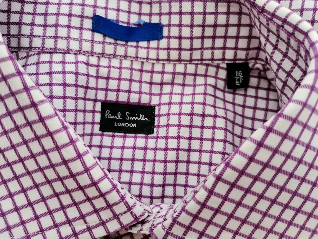 IMG_20220704_095322.jpg Paul Smith Rozmiar 16 (41) Kolor Fioletowy Krata Kołnierz Męska Koszula Elegancka Długi rękaw Materiał Bawełna 100%