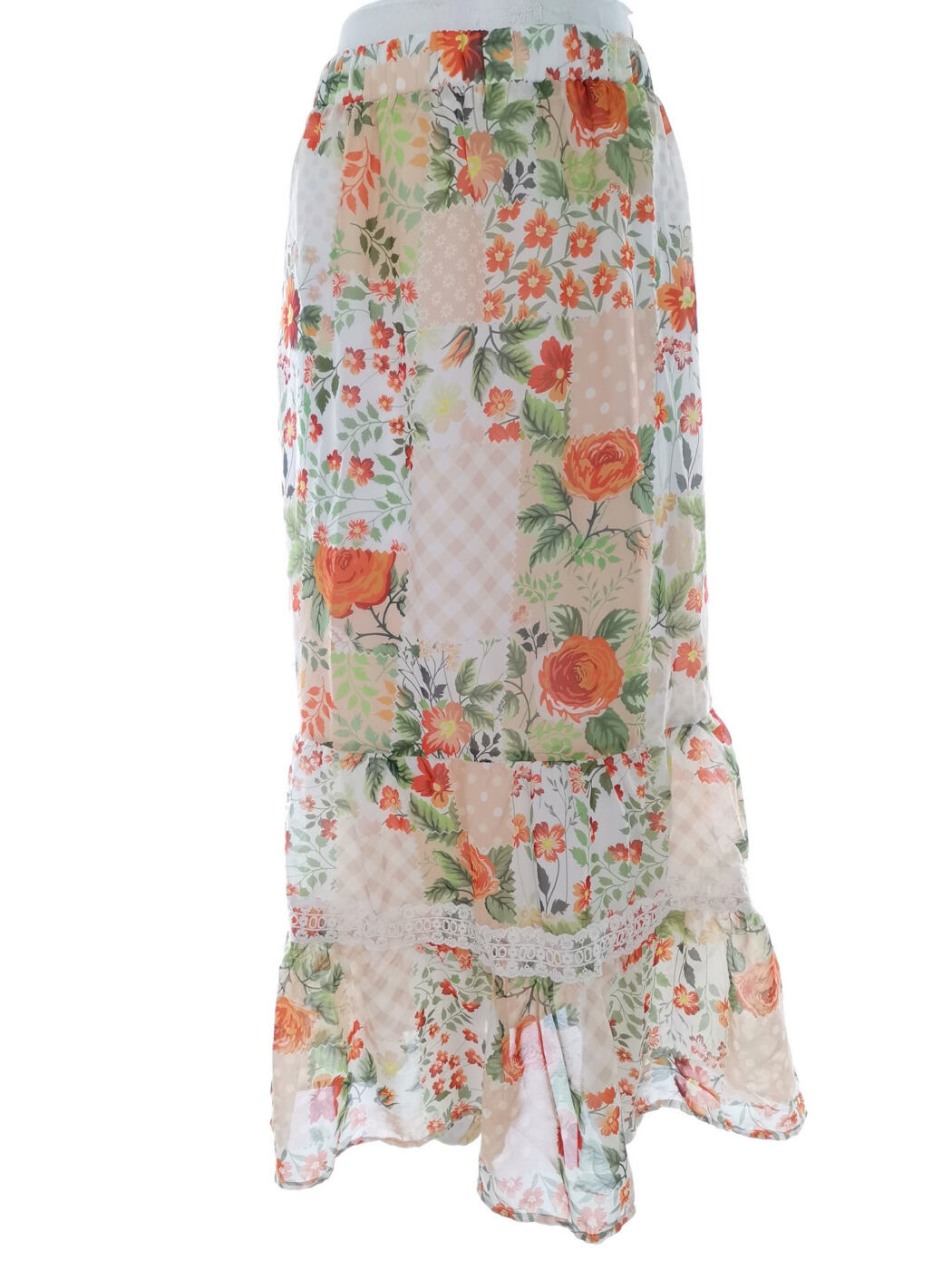 Vintage Rozmiar XXL (46) Kolor Kremowy Krata Spódnica Maxi Długa Materiał Bawełna