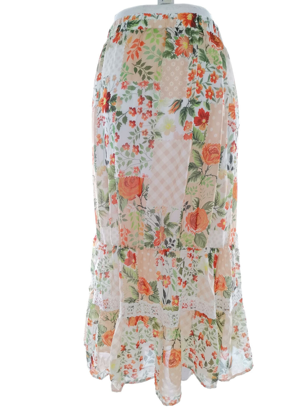 Vintage Rozmiar XXL (46) Kolor Kremowy Krata Spódnica Maxi Długa Materiał Bawełna